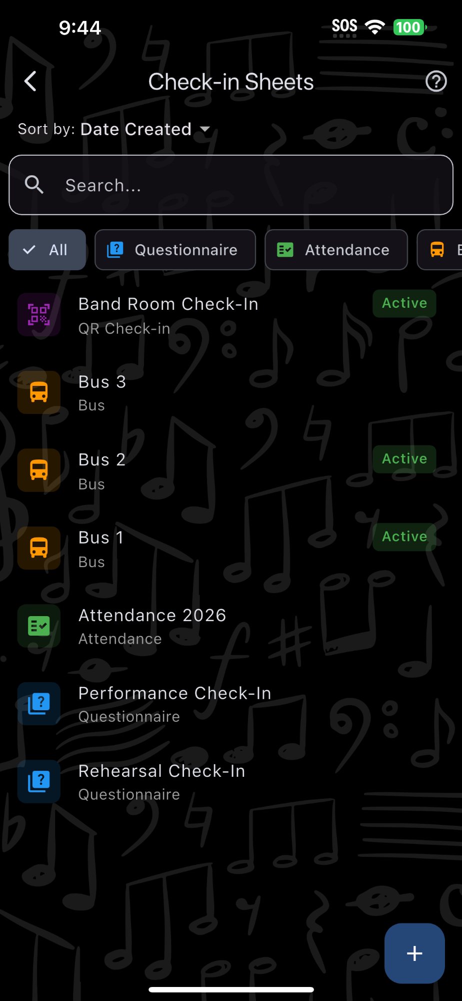 Check-in sheets